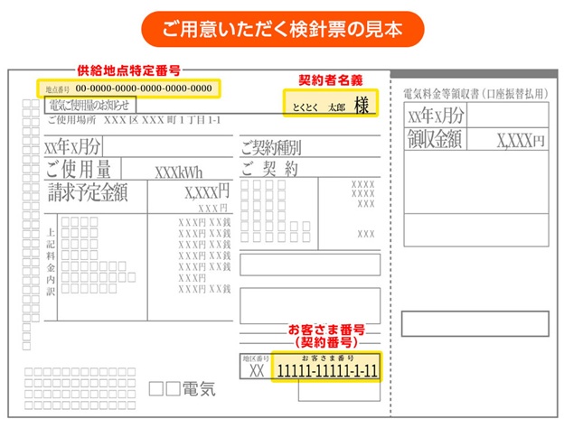 電気の検針票（イメージ図）
